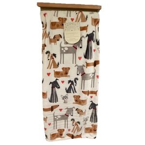 Cynthia Rowley Love Dogs Throw Blanket Micro Fleece Pink Hearts Gray Tan 70" NEW